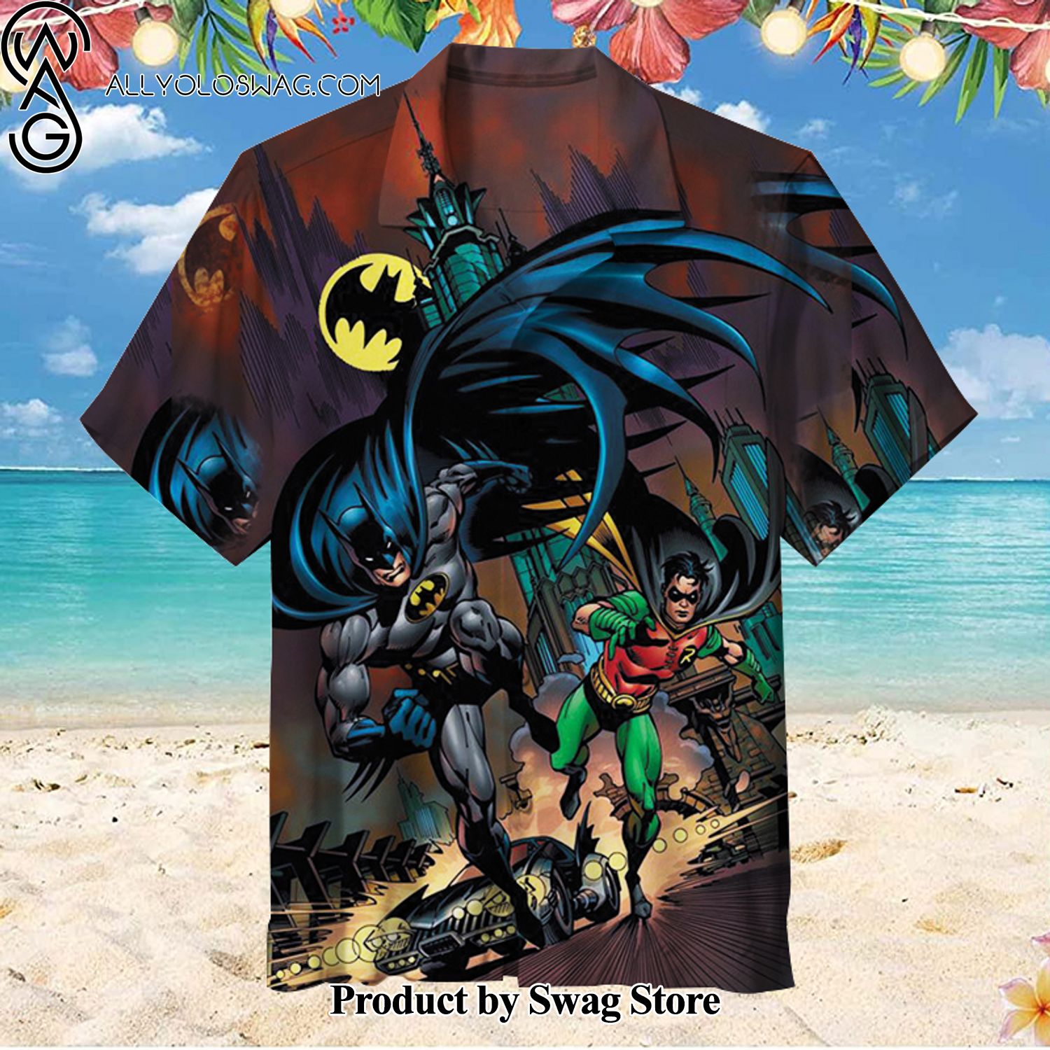 Batman and Robin Running Layered Look Hawaiian Shirt