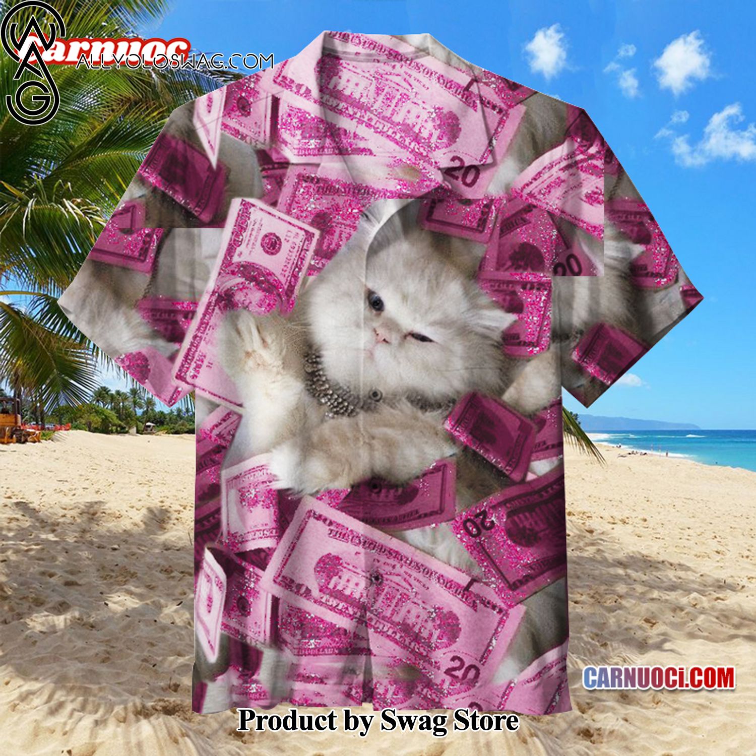 Cash Pink Cat Durable Hawaiian Shirt