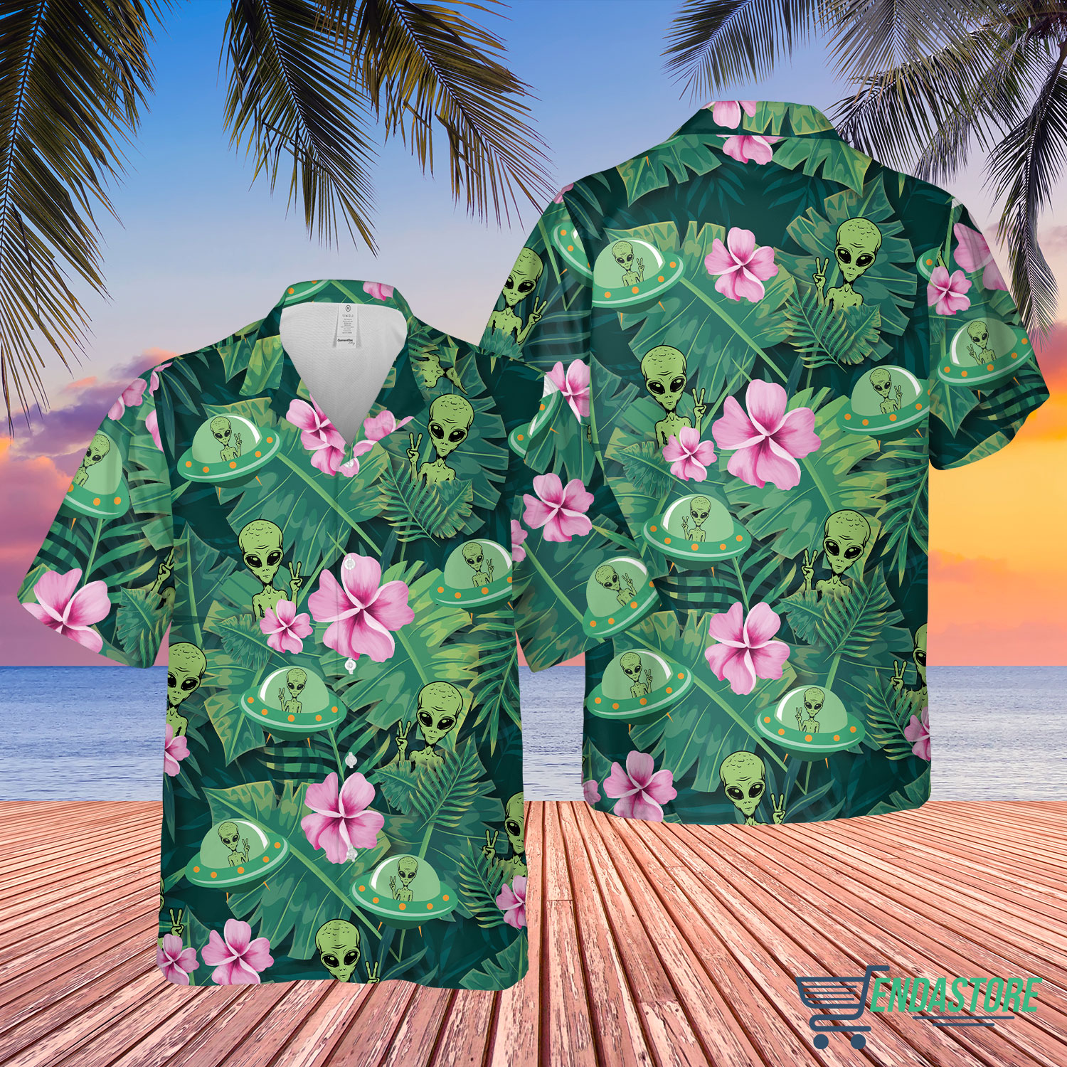 Alien ufo hippie tropical hawaiian shirt