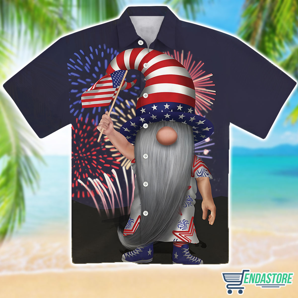 American Flag Gnome Short Sleeve Hawaiian T-Shirt