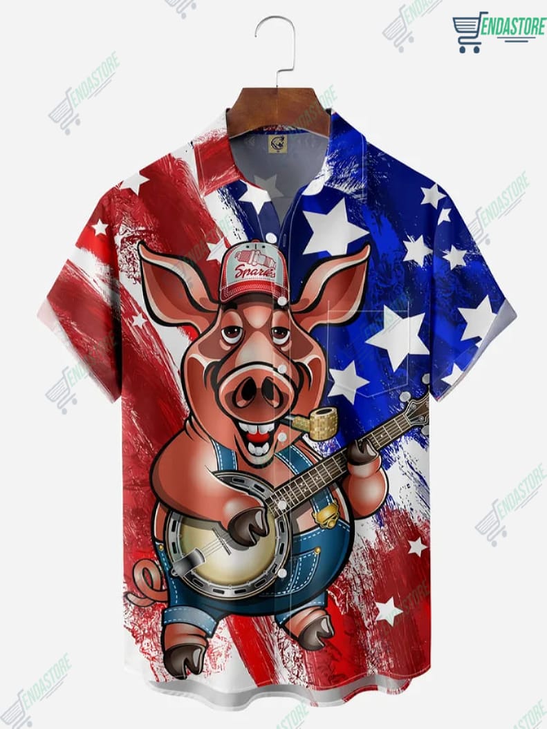 American Flag Mr Pig Cook Short Sleeve Hawaiian Shirt