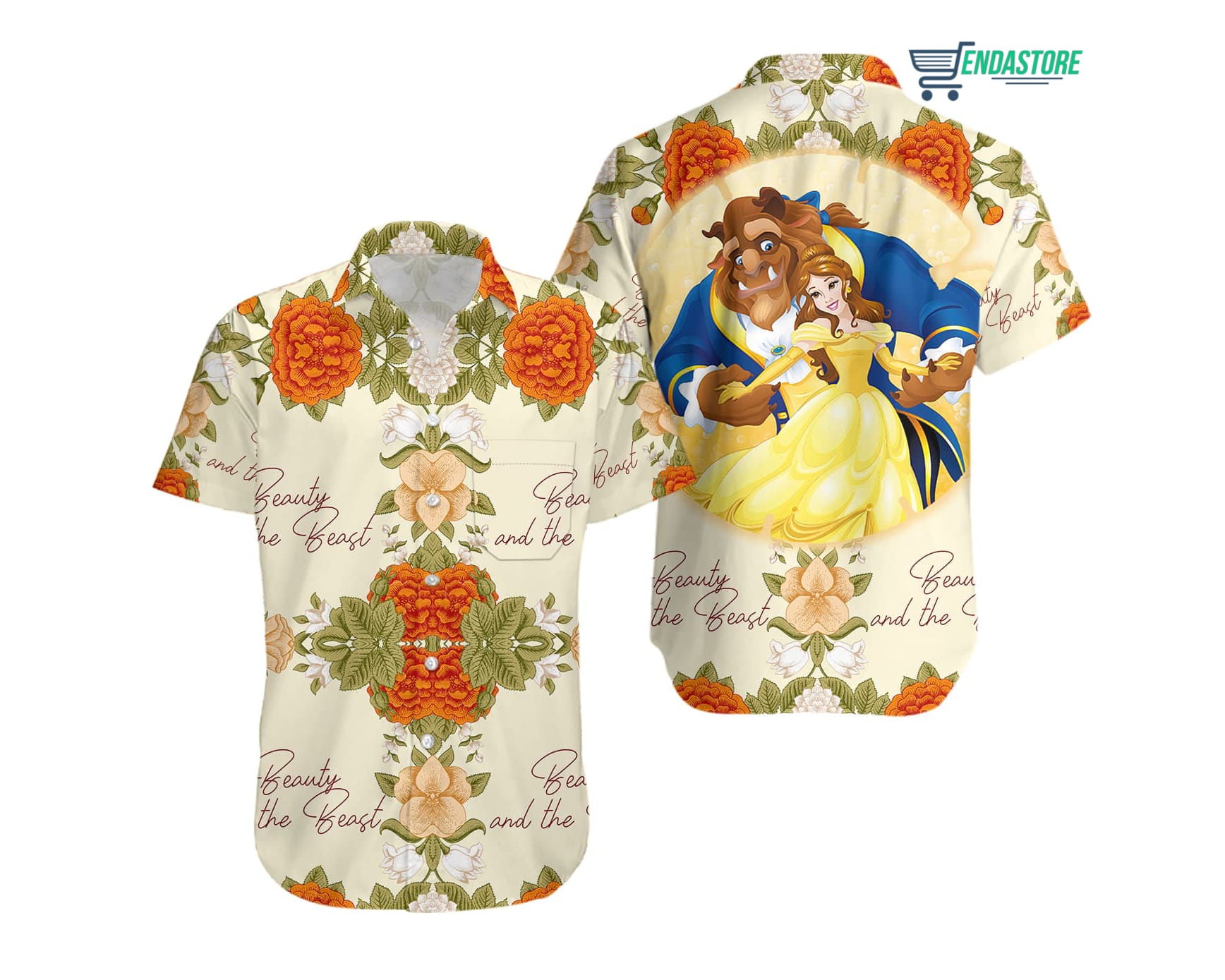 Beauty And The Beast Yellow Red Floral Hawaiian Shirt