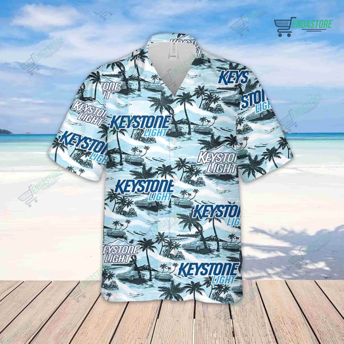 Beer Keystone Light Sea Island Pattern Hawaiian Shirt