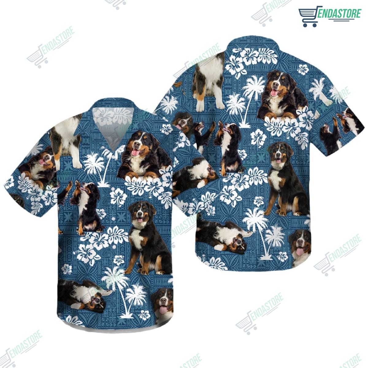 Bernese Mountain Dog Blue Tribal Hawaiian Shirt