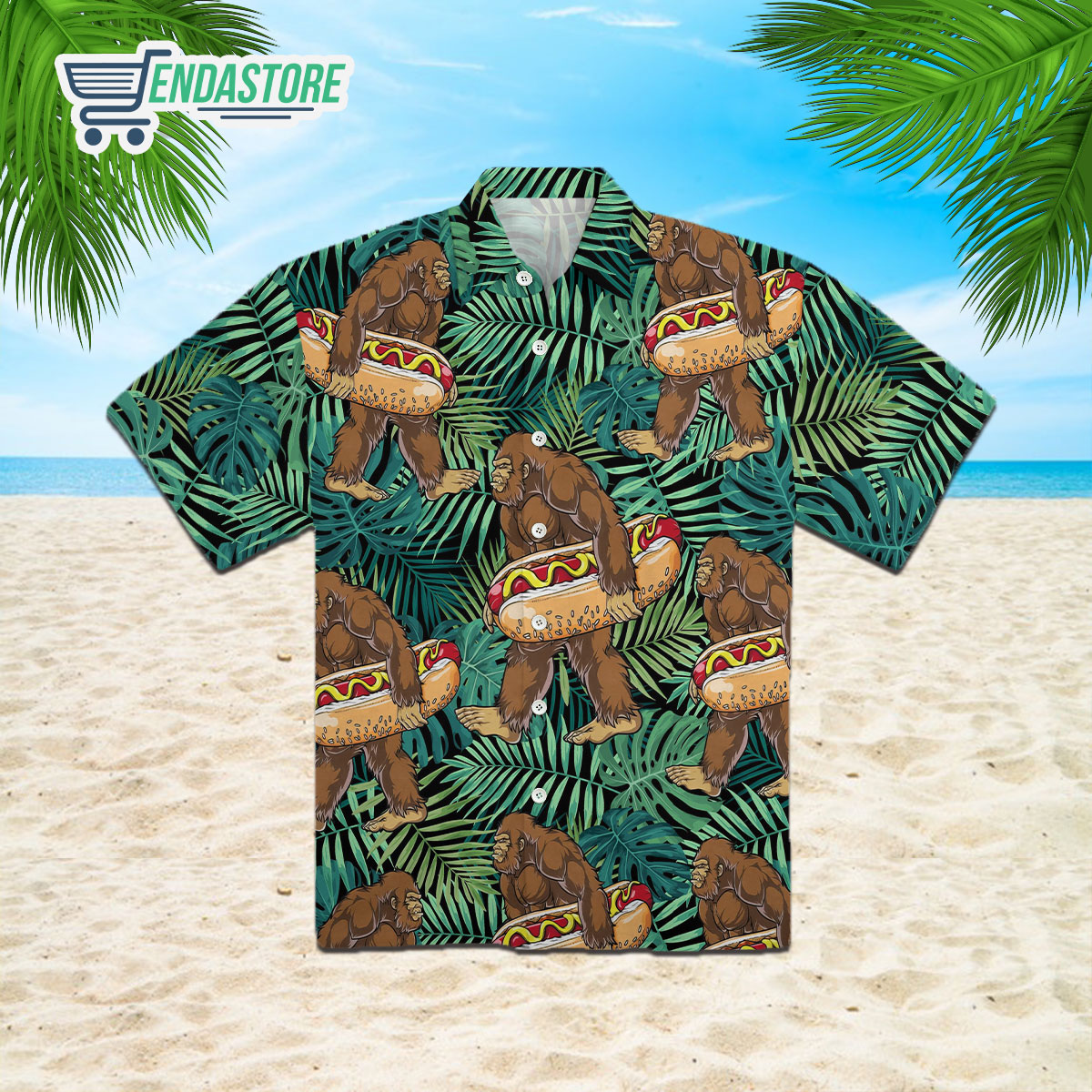 Bigfoot Hot Dog Tropical Hawaiian Shirt