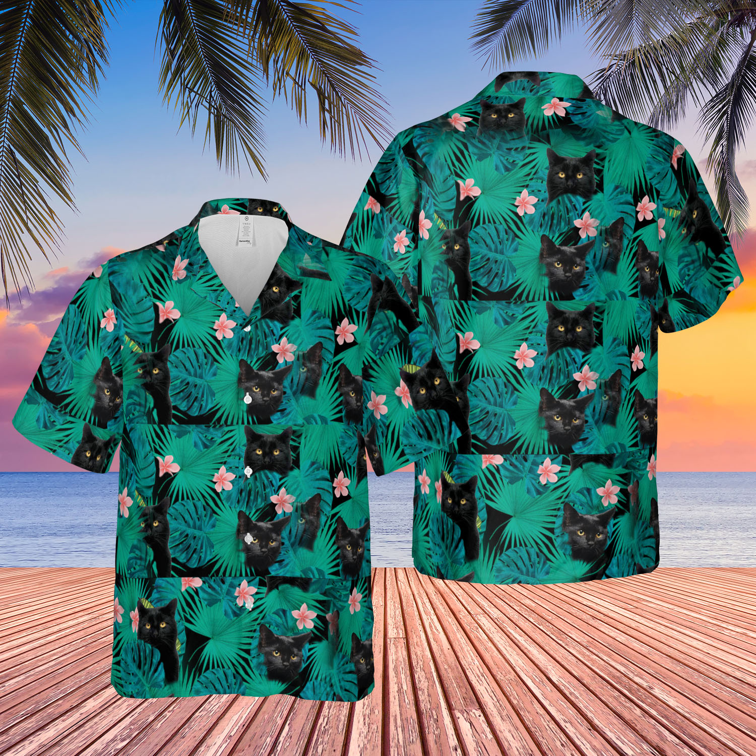 Black cat hawaiian shirt