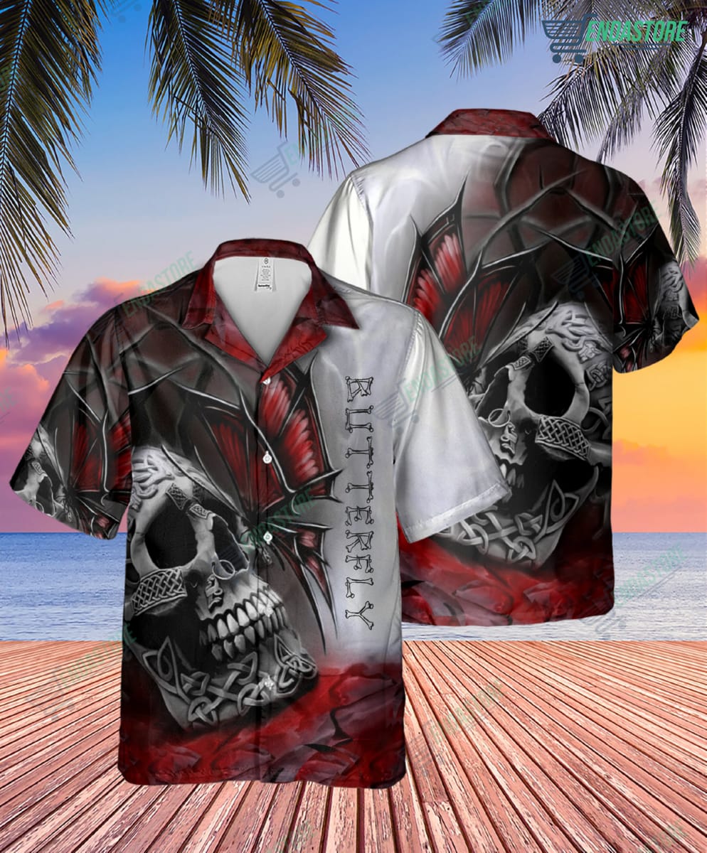 Blood Affliction Butterfly On Viking Skull Hawaii Shirt