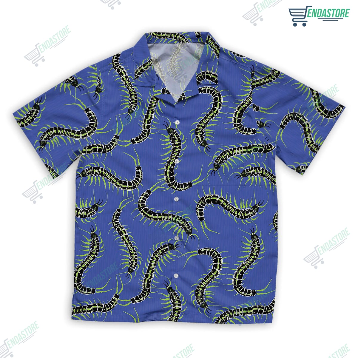 Blue And Green Scolopendra Button Vintage Aloha Hawaii Shirt