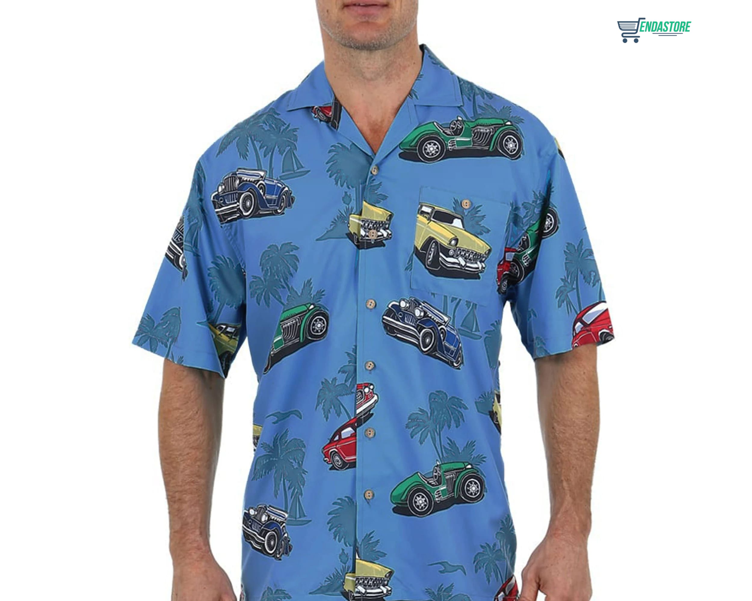 Blue Classic Cars Button Down Hawaiian Shirt