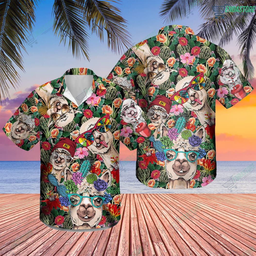 Cactus Flower Funny Llama Hawaiian Shirt