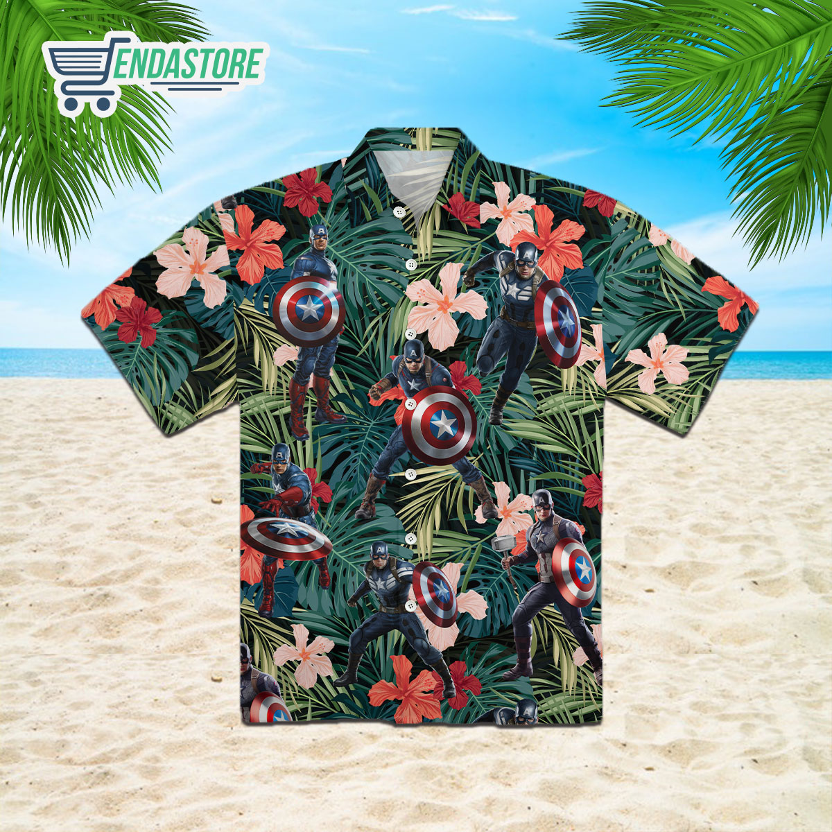 Captain America Tropical Button Up Hawaiian Shirt