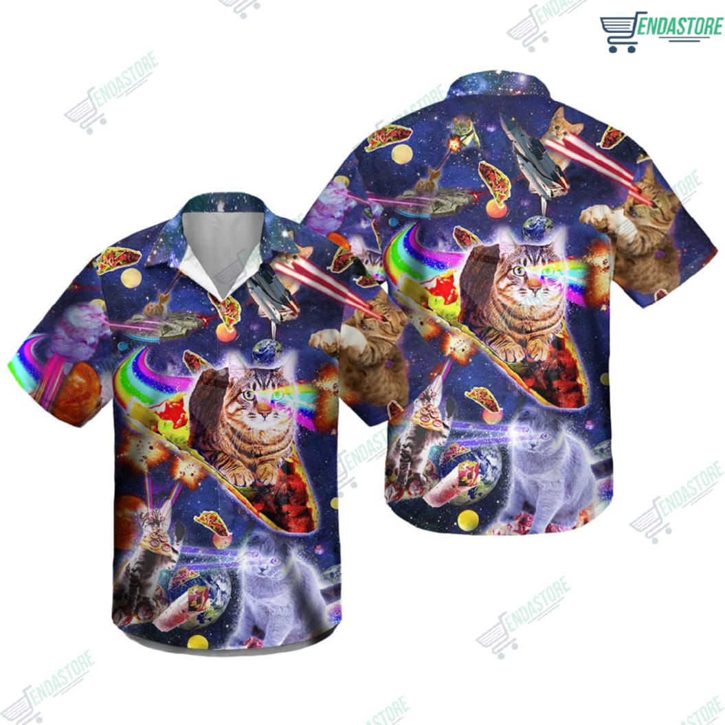 Cats Ride Food In Space Hawaiian Shirt