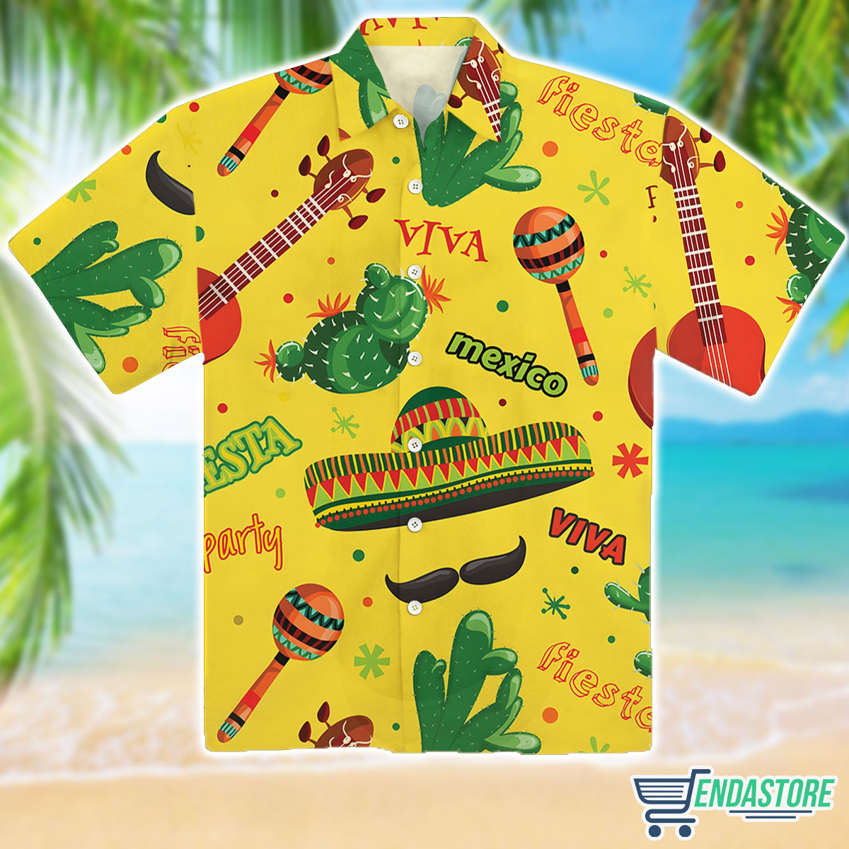 Cinco De Mayo Mexico Cactus Beach Yellow Hawaiian Shirt