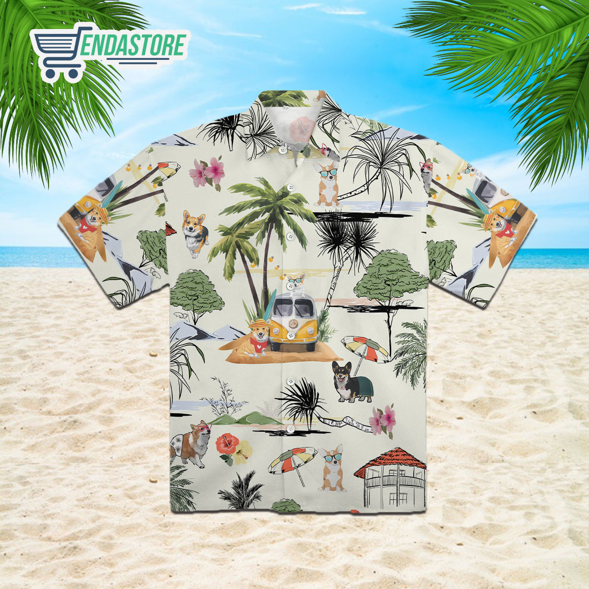 Corgi Hawaii Beach Retro Hawaiian Shirt