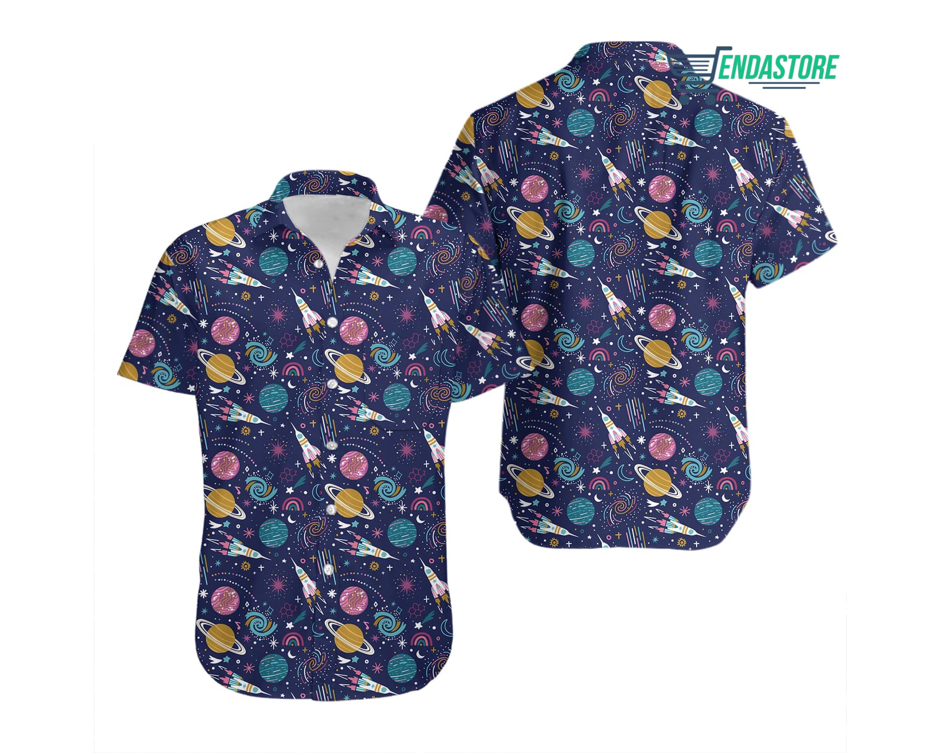 Cosmic Cute Outer Space Button Up Unisex Nerdy Hawaiian Shirt