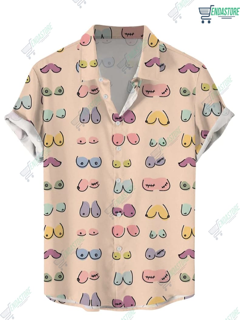 Creative Multicolor Boobs Print Casual Hawaiian Short Sleeve Shirt