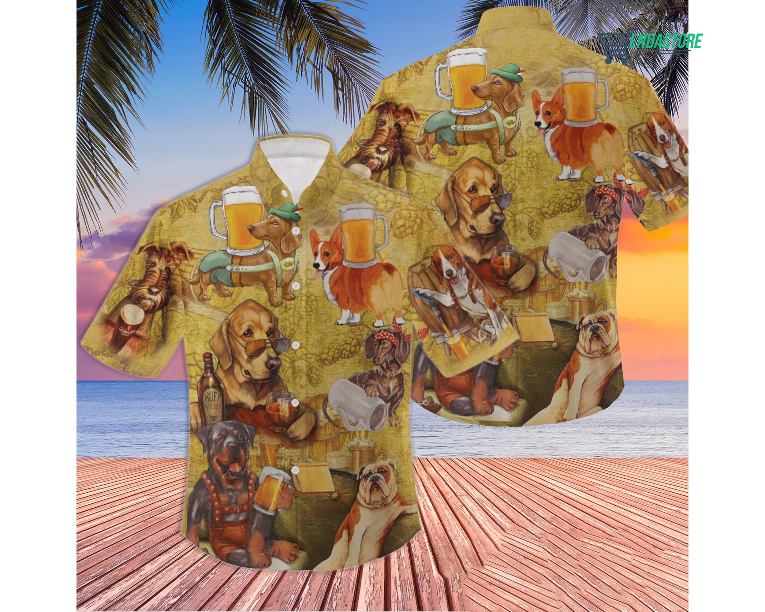 Dog Drinking Beer Hawaiian Shirt