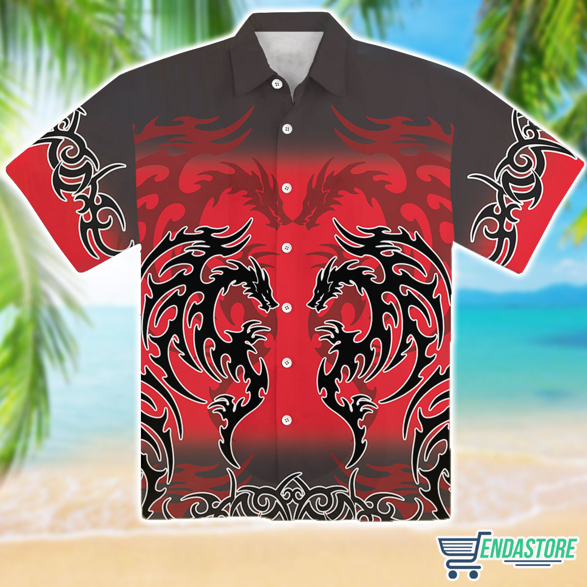 Dragon For Men Shirt,  Red Tribal Dragon Hawaiian Shirt