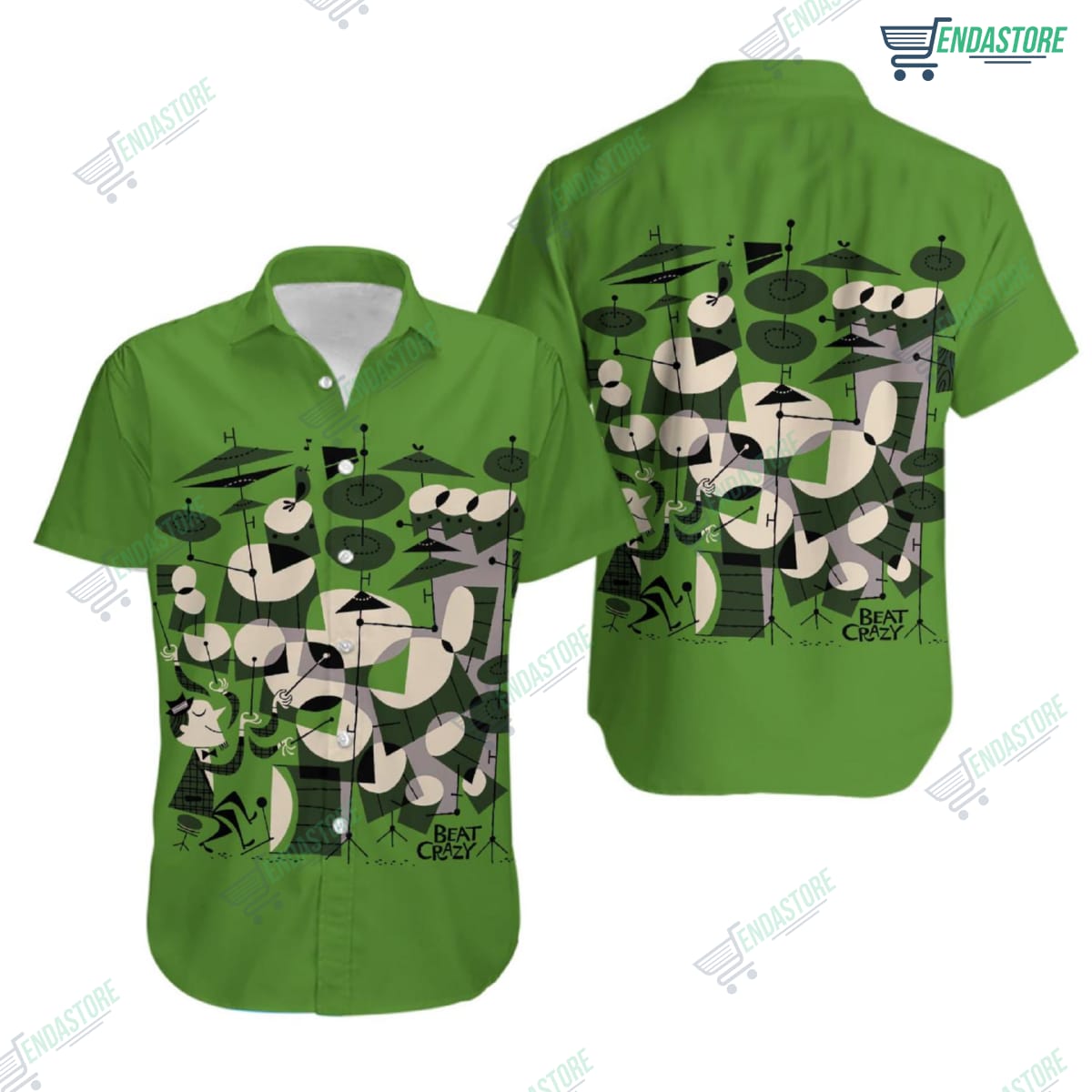 Drum Pattern On Green Hawaii Shirt