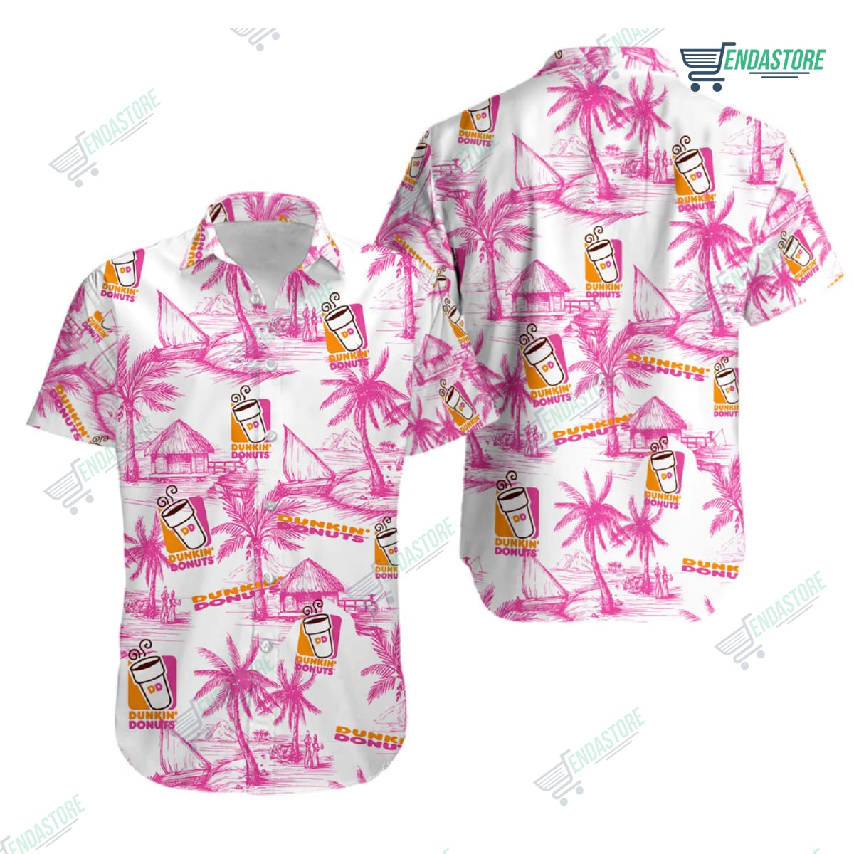 Dunkin Donuts Food Tropical Flower Aloha Hawaiian Shirt