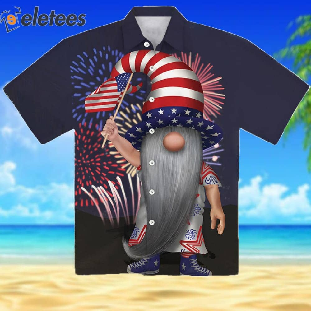 American Flag Gnome Short Sleeve Hawaiian Shirt FPMC6MTZ