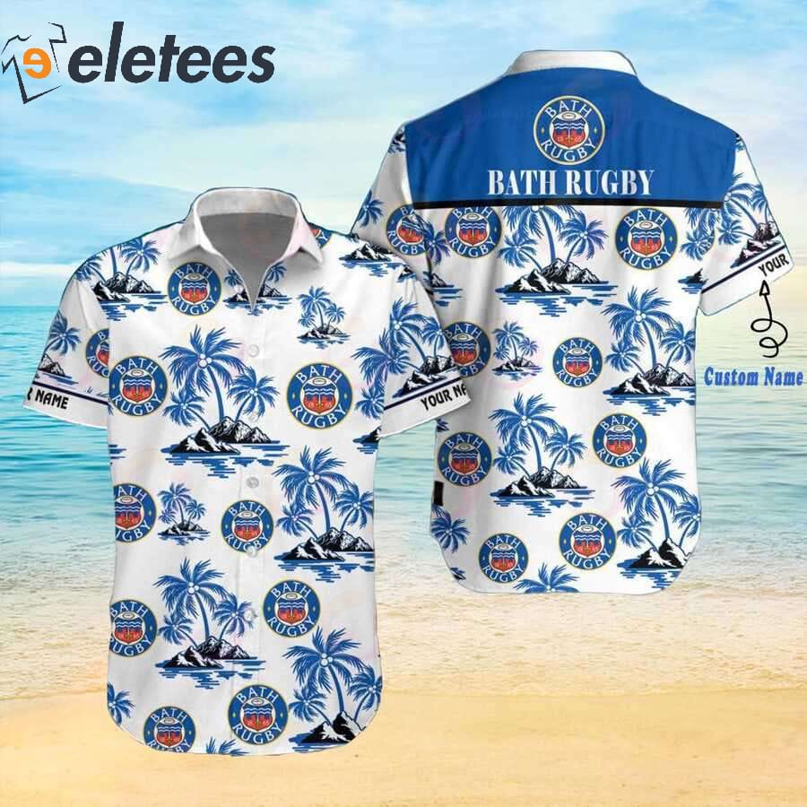 Bath Rugby Premiership Rugby Tropical Tree Custom Name Hawaiian Shirt