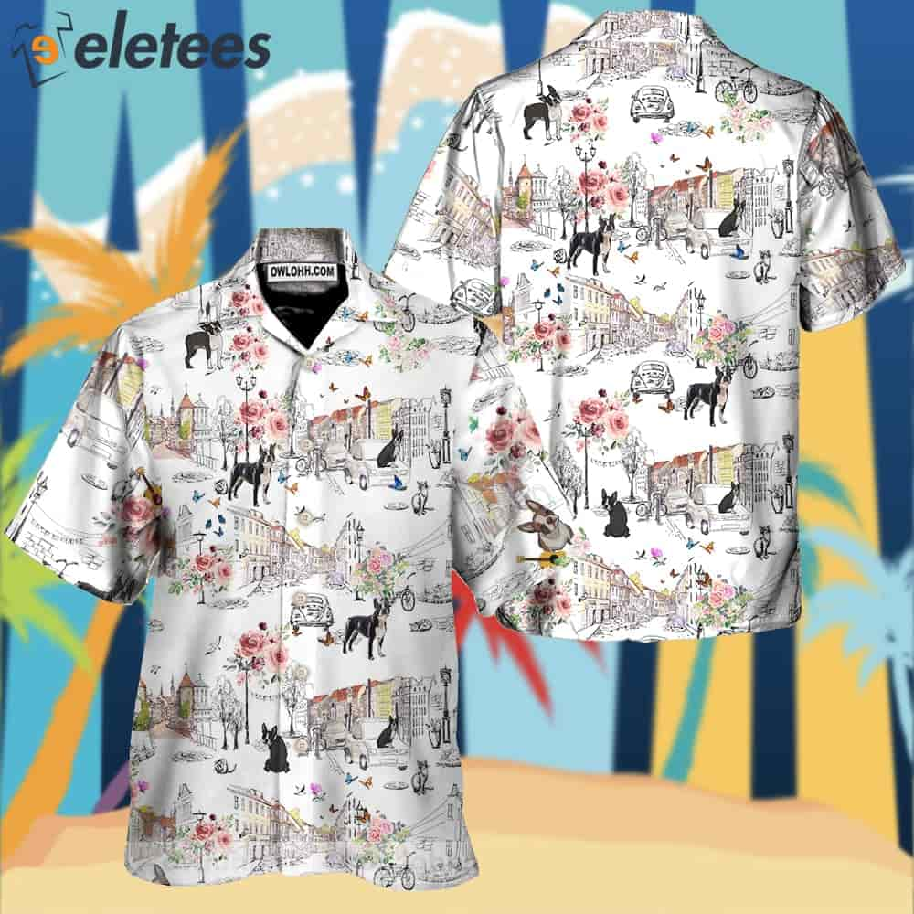 Boston Terrier Flower City Art Hawaiian Shirt