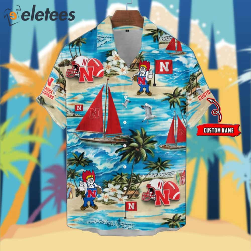 Cornhuskers Boat Sailing Palm Tree Hawaiian Shirt