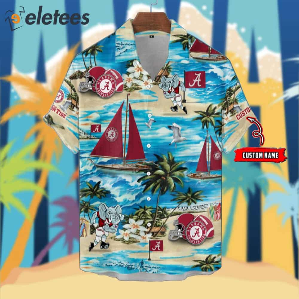 Crimson Tide Boat Sailing Palm Tree Hawaiian Shirt