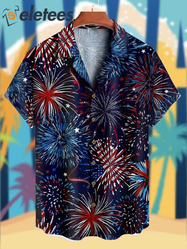 Fireworks American Flag Hawaiian Shirt