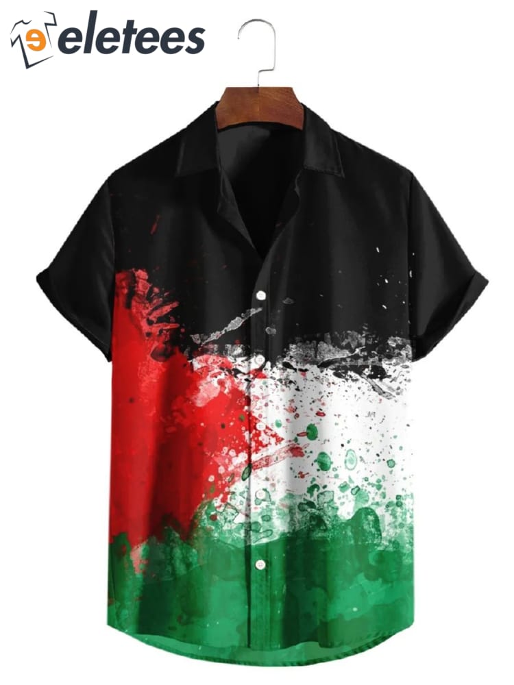 Free Palestine Print Over Hawaiian Shirt