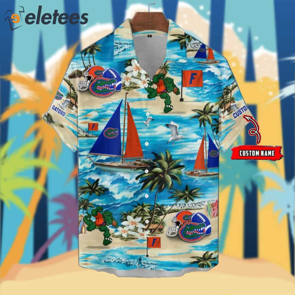 Gators Boat Sailing Palm Tree Hawaiian Shirt