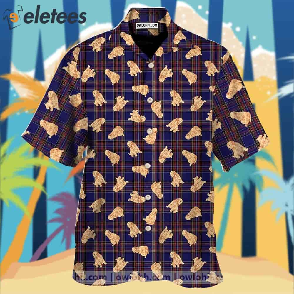 Golden Retriever Tartan Pattern Print Men's Hawaiian Shirt