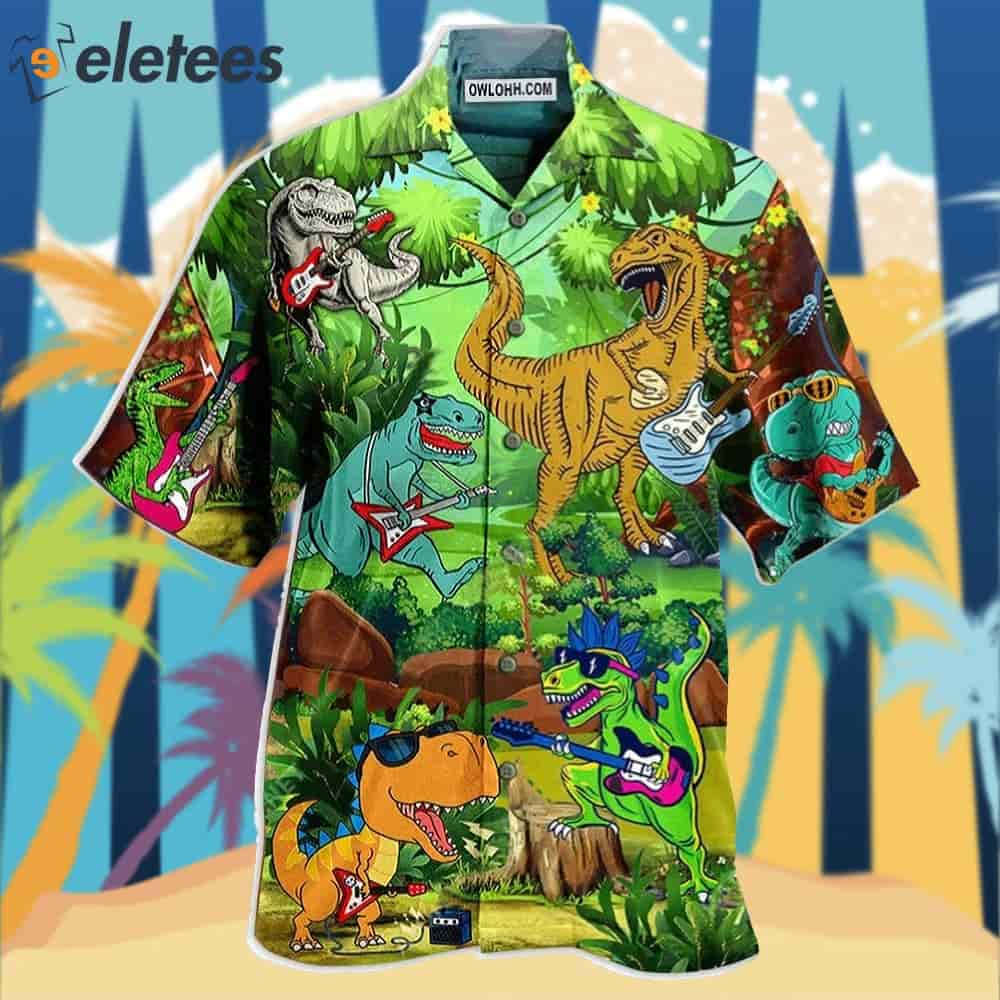 Guitar Dinosaur Play Guitar Like A Star Hawaiian Shirt