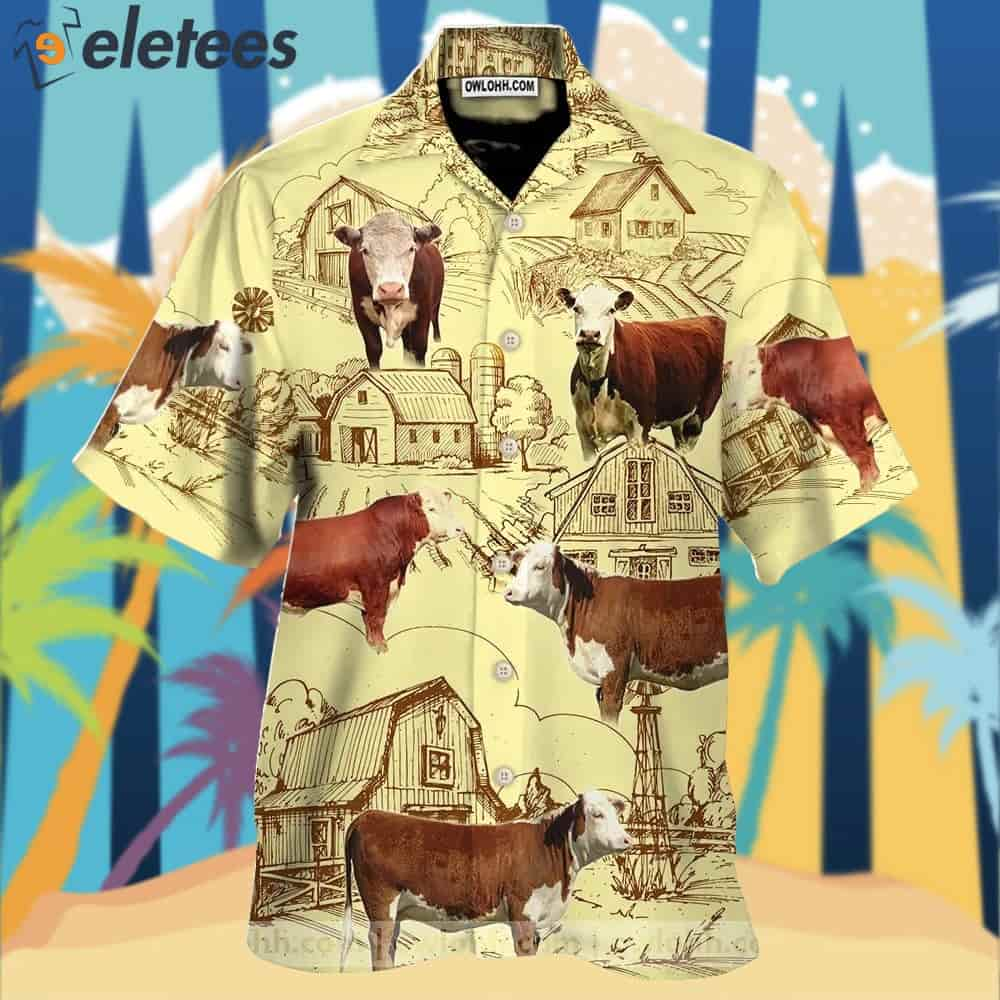 Hereford Cattle Lovers Farm Hawaiian Shirt