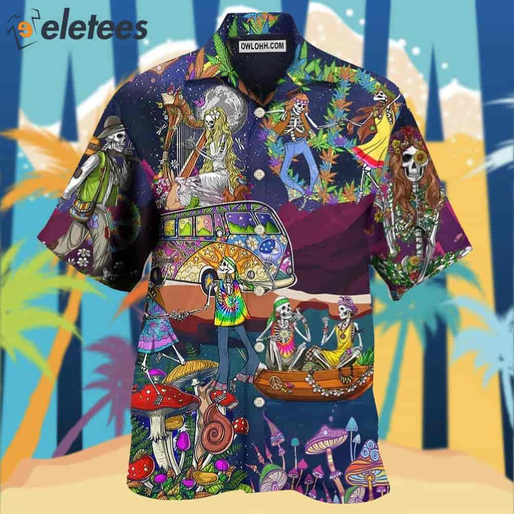 Hippie Funny Skull Dacing Moon Night Hawaiian Shirt