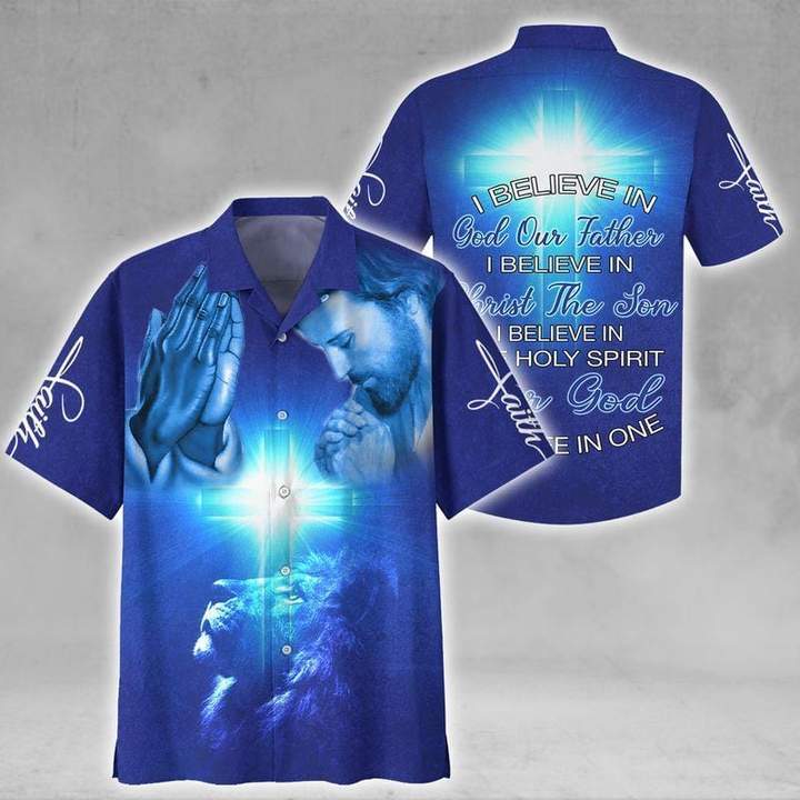 Amazing Jesus I Believe In God Blue Cross Lion Hawaiian Shirt Hw5653