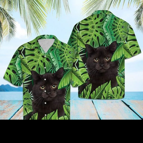 Beach Black Cat Tropical Hawaiian Shirt Hw5563