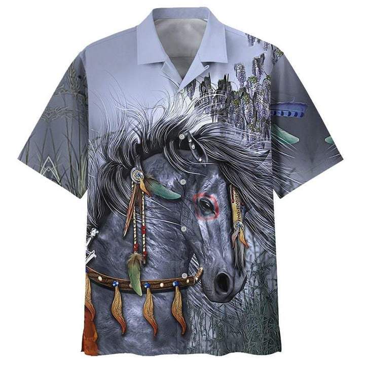 Beautiful Native American Horse Grey Hawaiian Shirt Hw4282