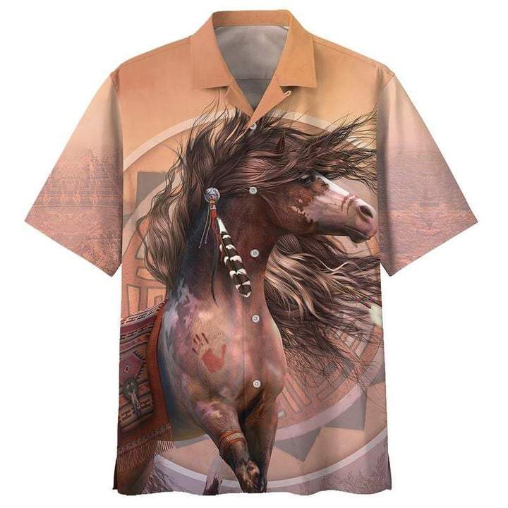 Beautiful Native Horse Brown Hawaiian Shirt Hw4281