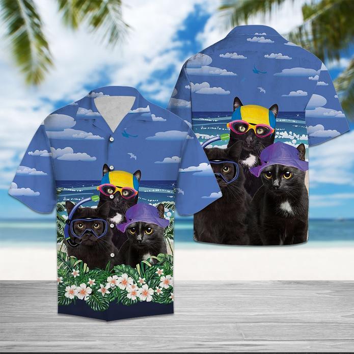 Black Cat Summer Beach Hawaiian Shirt Hw5399