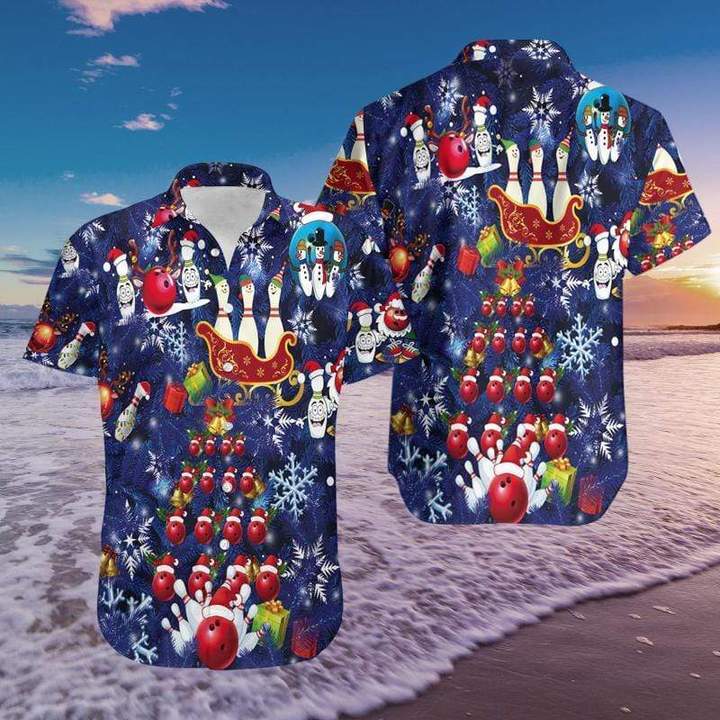 Bowling Merry Christmas Blue Hawaiian Shirt Hw5635