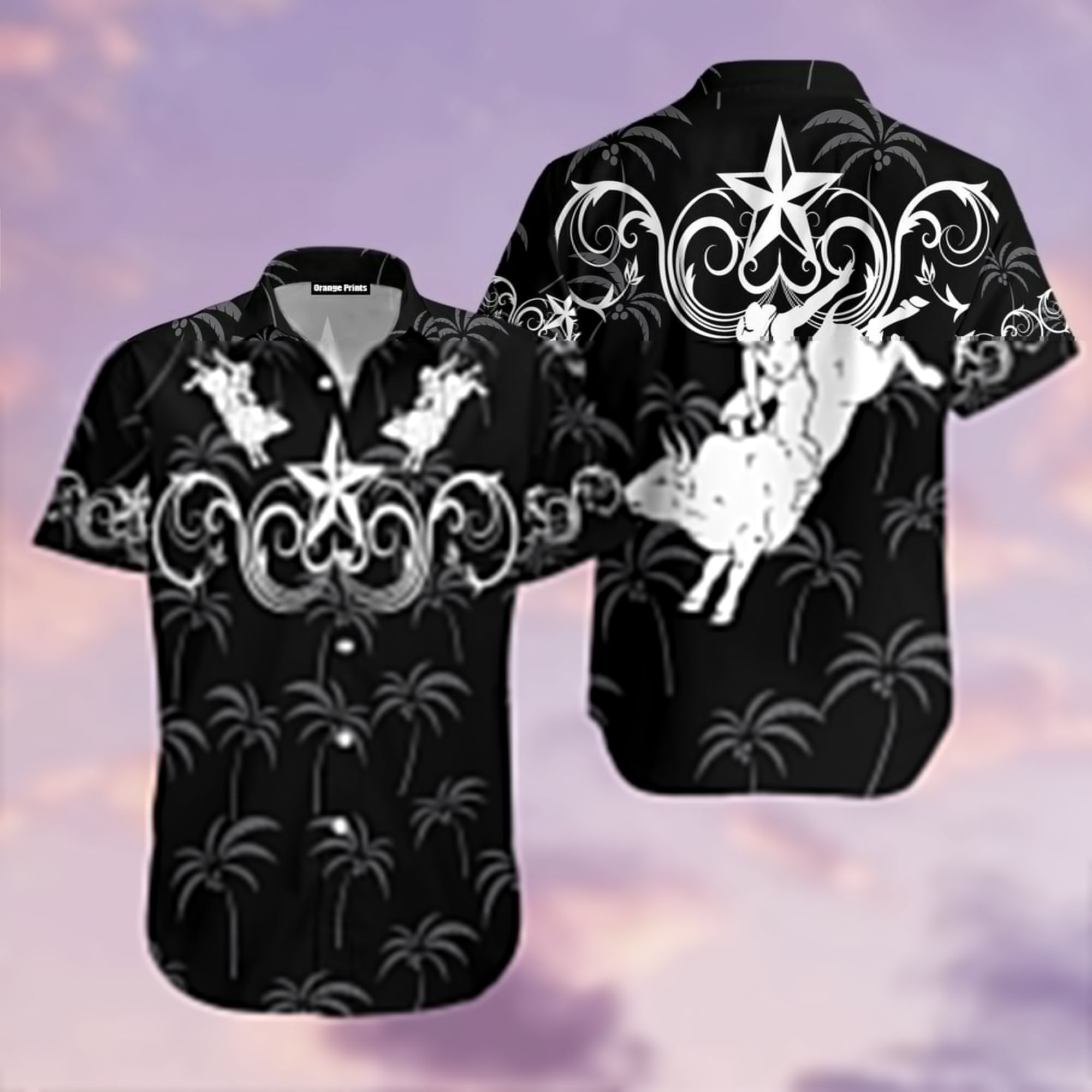 Bull Riding Black Star Western Hawaiian Shirt Hw5090