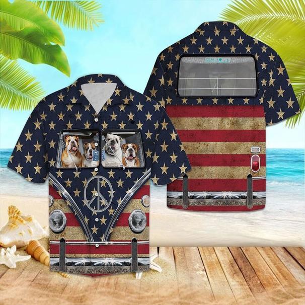 Bulldog Flag Hippie Bus Hawaiian Shirt Hw5076