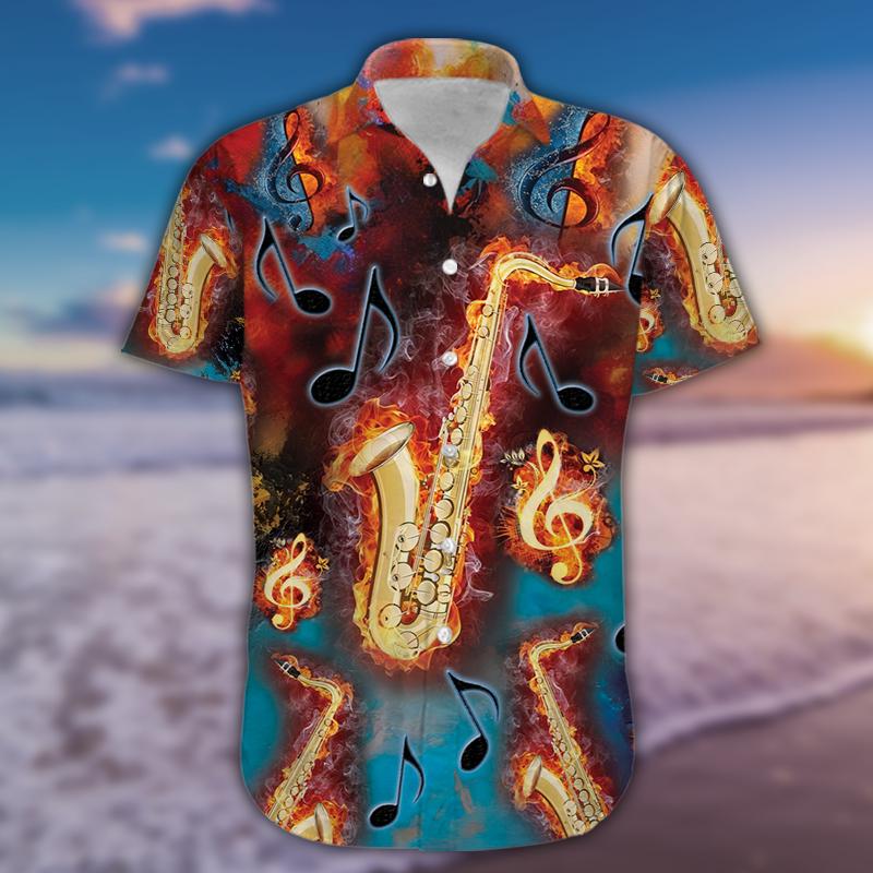 Burning Melodies Of Saxophone Hawaiian Shirt Hw5629