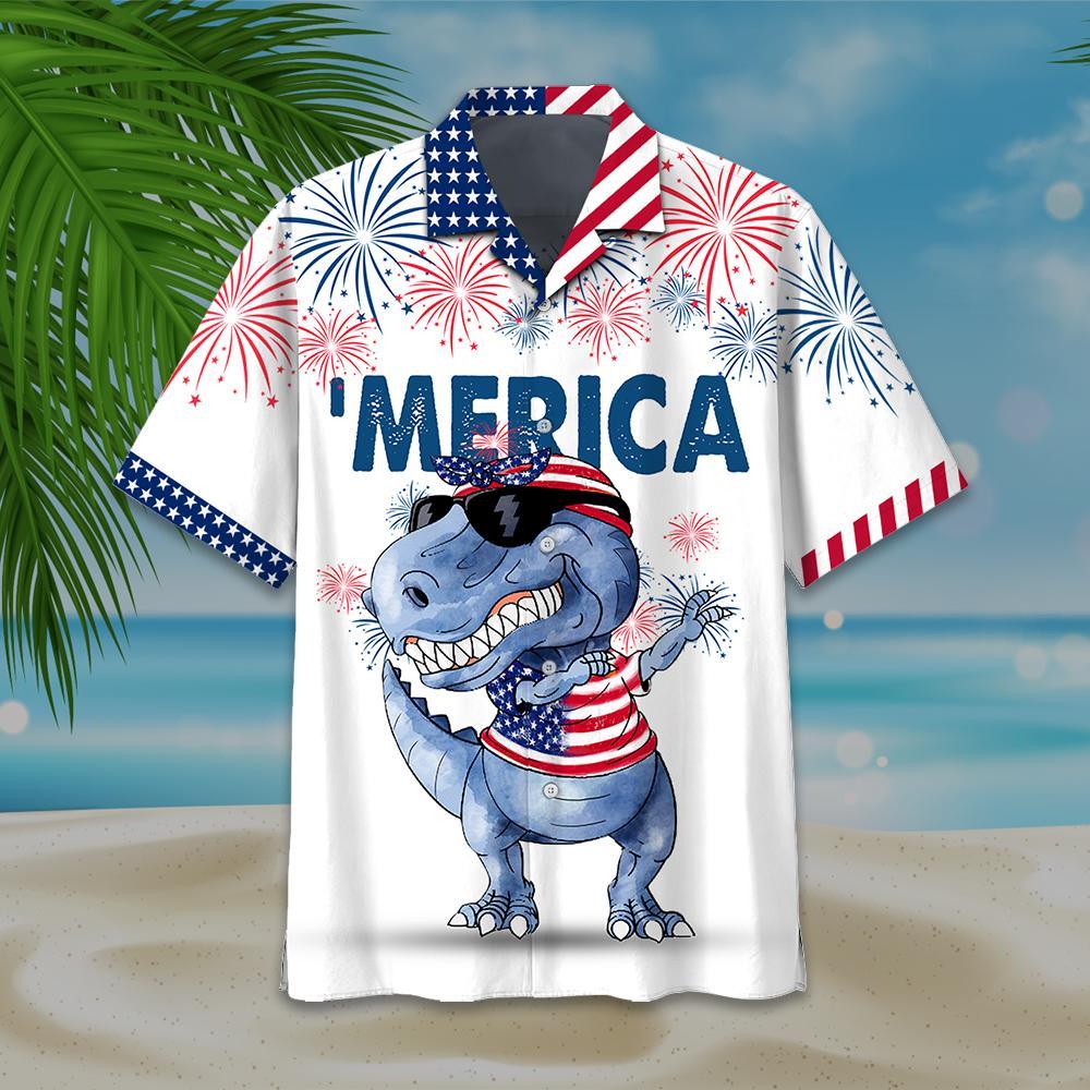 Dabbing T-Rex Independence Day Hawaiian Shirt Hw6518