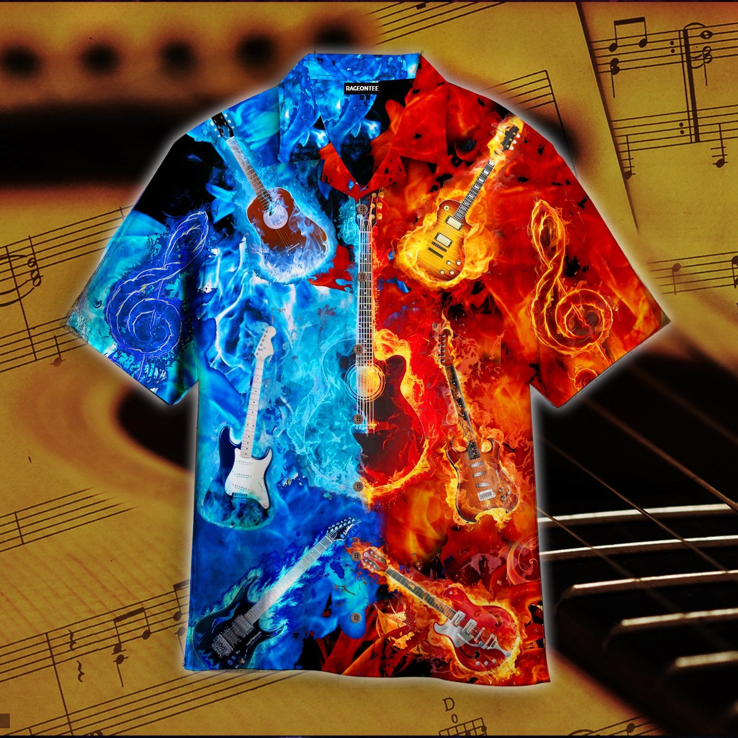 Fire And Water Guitar Hawaiian Shirt Hw4663