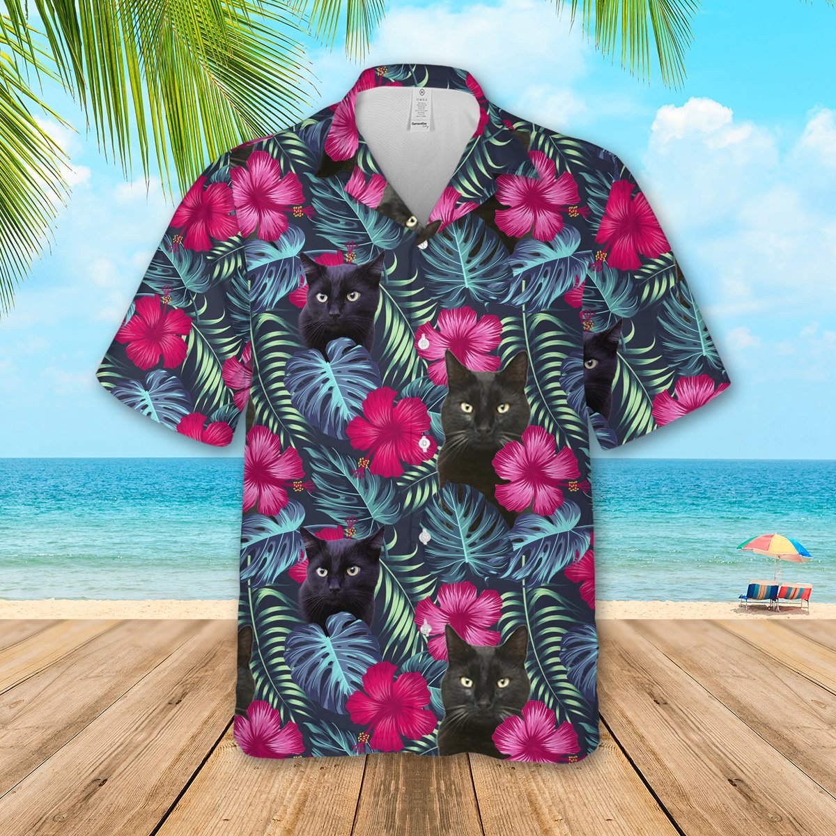 Floral Tropical Black Cat Hawaiian Shirt Hw5820