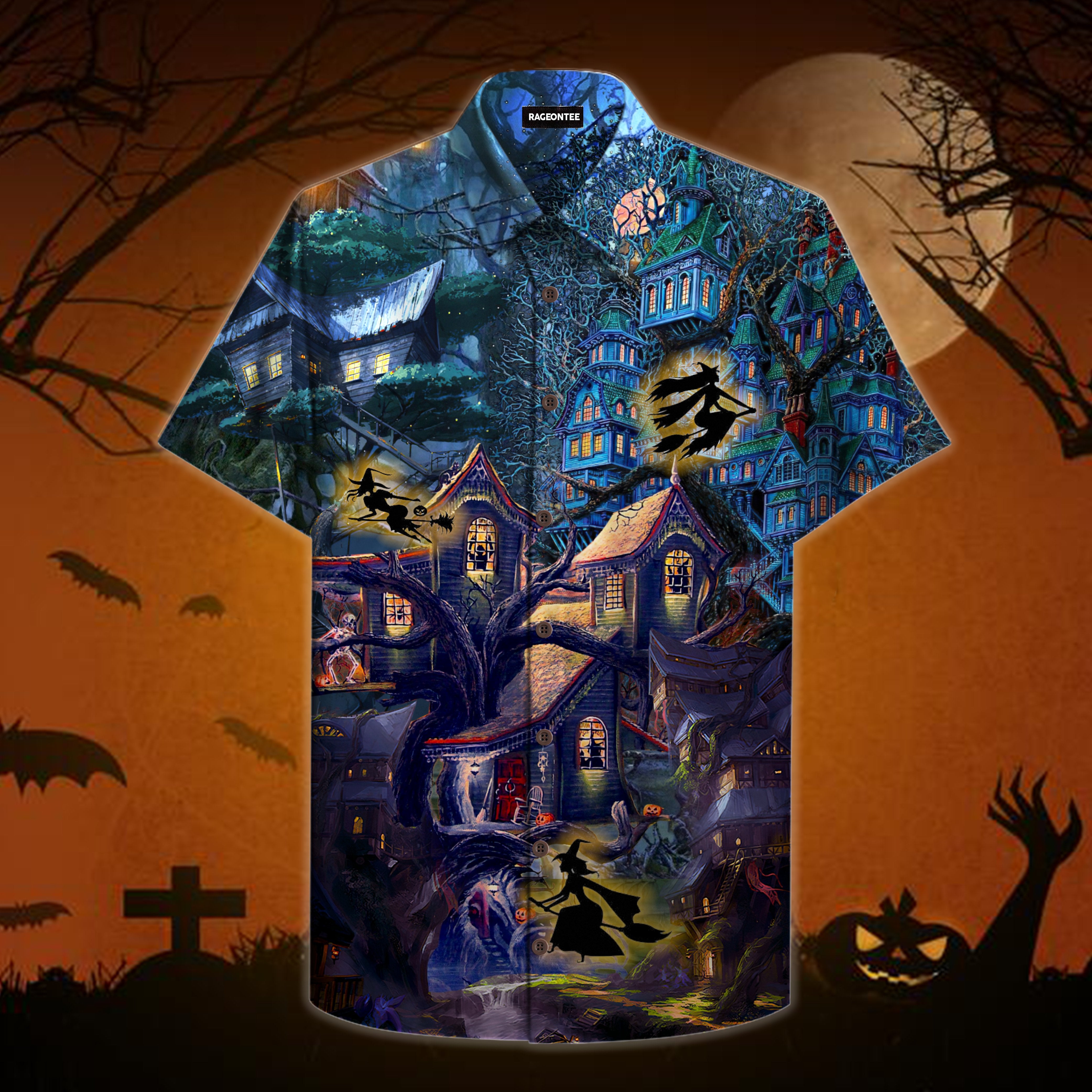 Halloween Scary Witch Tree House Hawaiian Shirt Hw4202