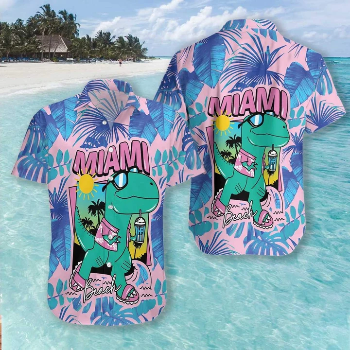 Happy Dinosaur In Miami Beach Hawaiian Shirt Hw5280